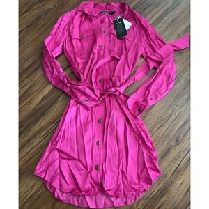 NWT Lauren Ralph Lauren Womens Accent Pink Satin Collared Shirt dress 2P New
